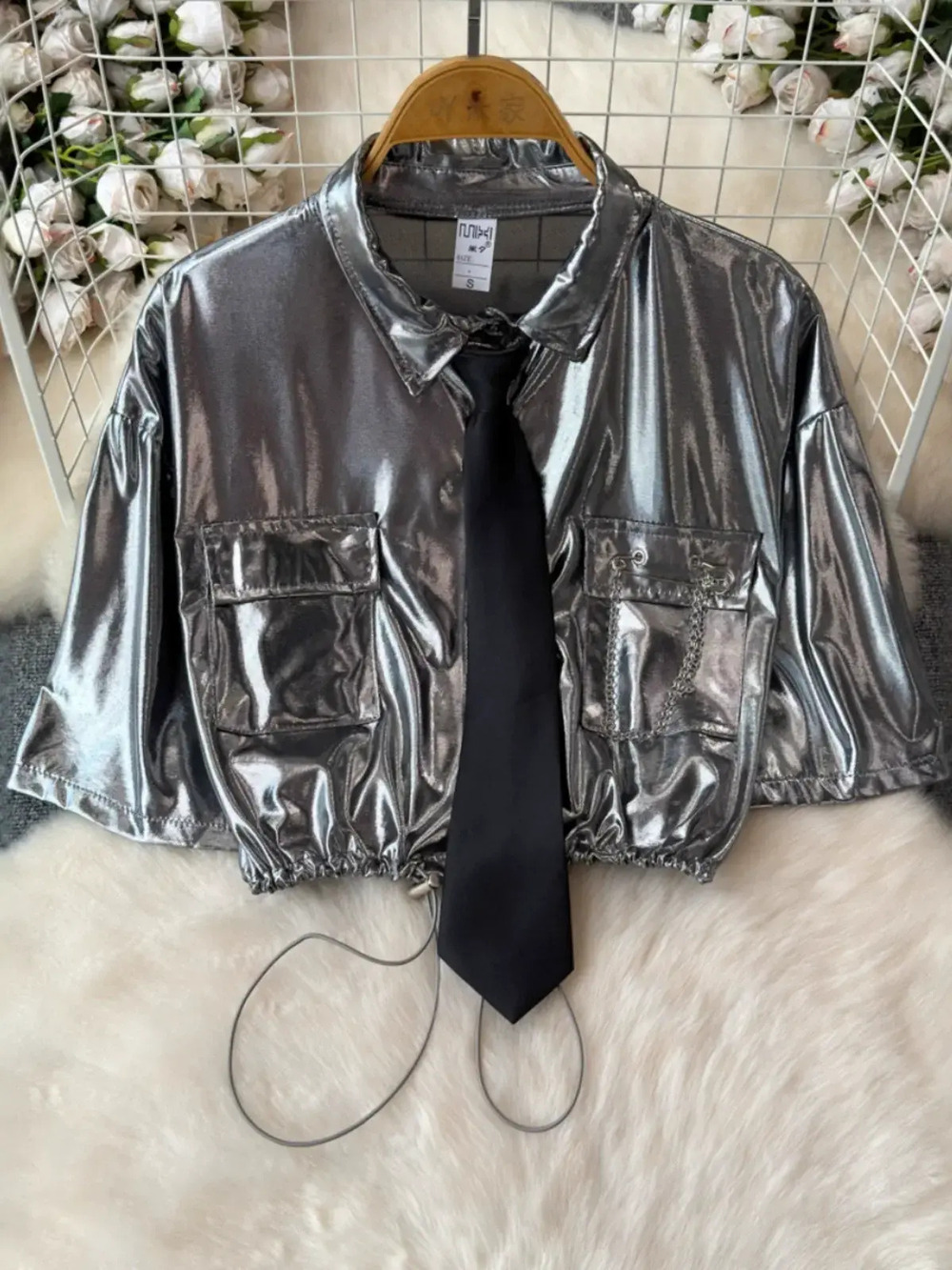 ZARA Silver Short Sleeve Fitted Shirt Jacket